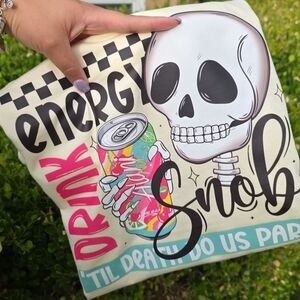 Gildan Cream Tee with Skull and Can Design